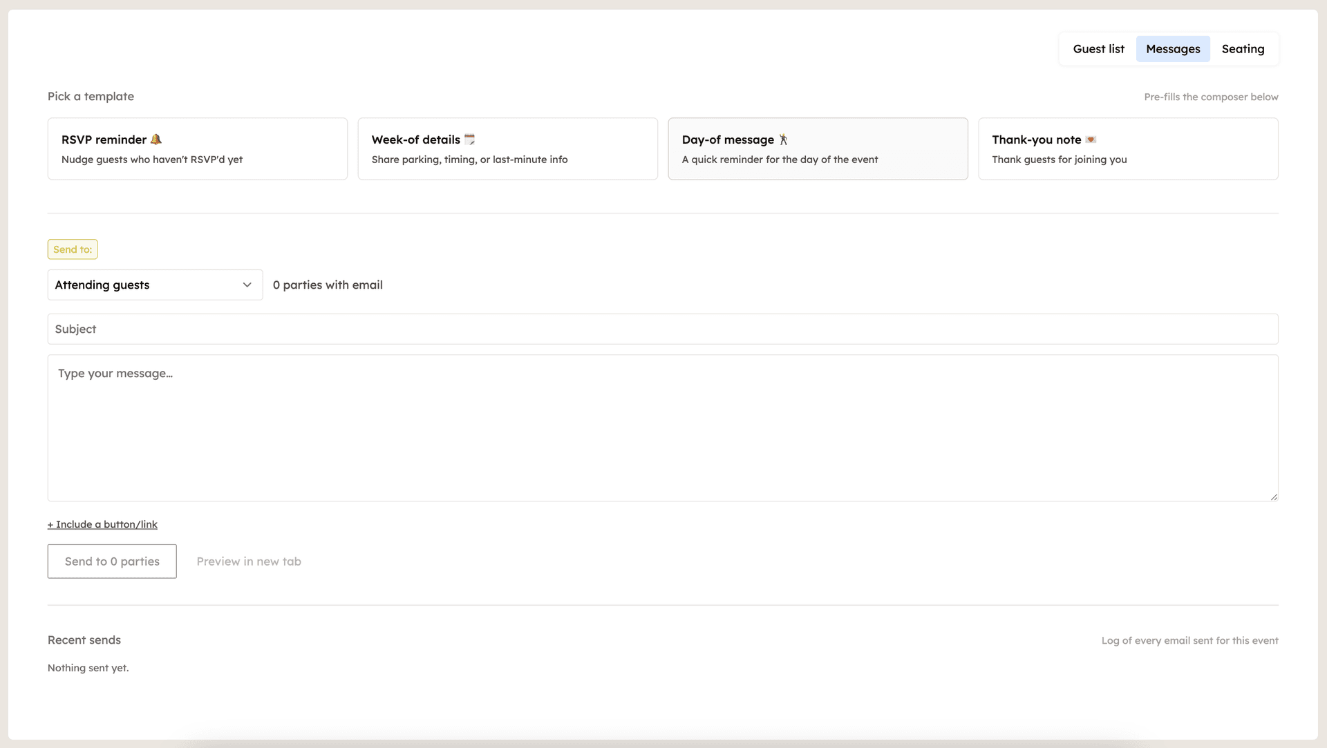 Sending an email blast to wedding guests with ouRSVP