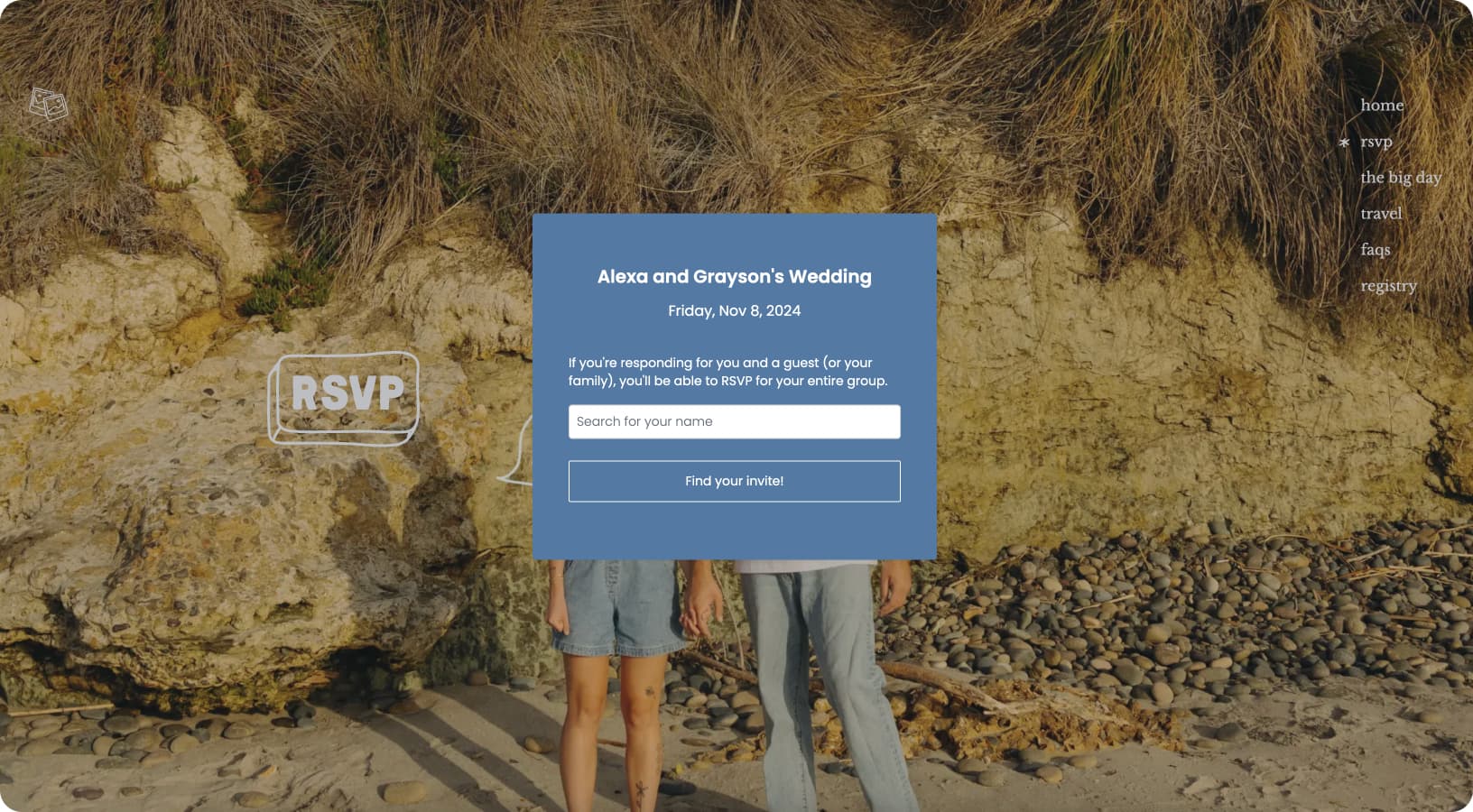 ouRSVP form embedded on a Webflow wedding website